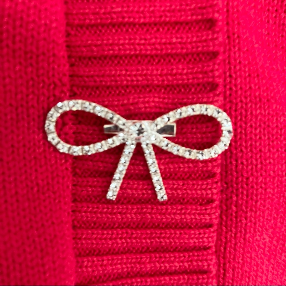 Pink Lily Red V-Neck Cardigan with Rhinestone Bow Accents Extra Large - Picture 5 of 11